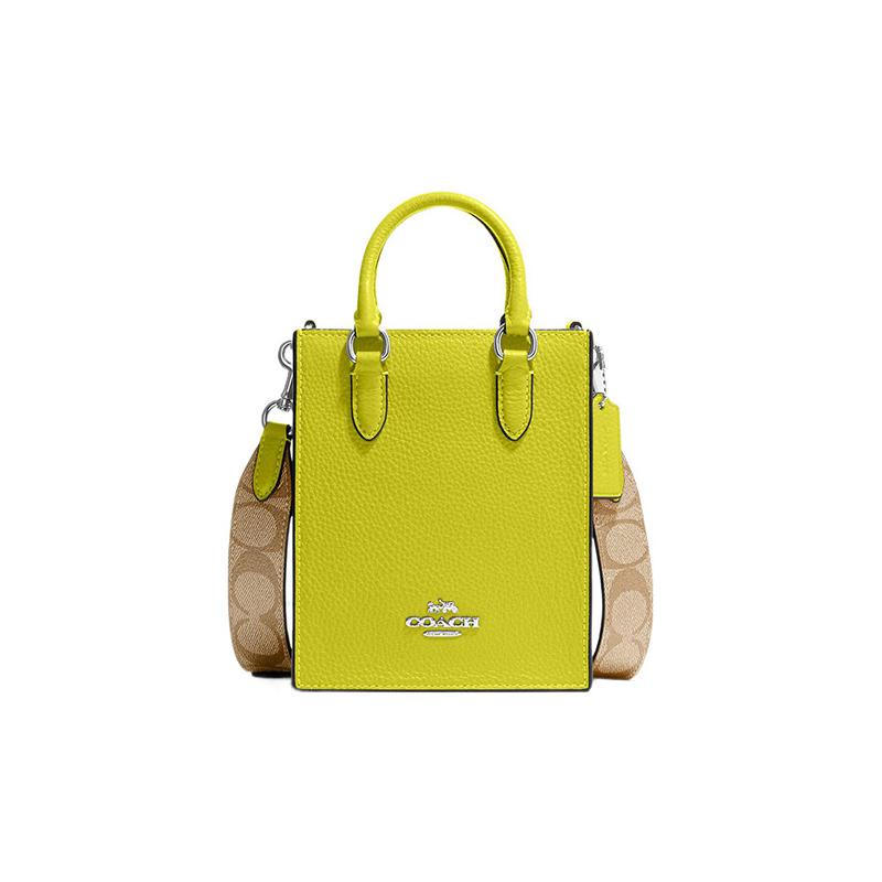 

COACH handbag 14 solid color letter logo name plate shoulder strap logo print pebbled leather and canvas Tote bag Tote shopping bag shoulder crossbody жовтий