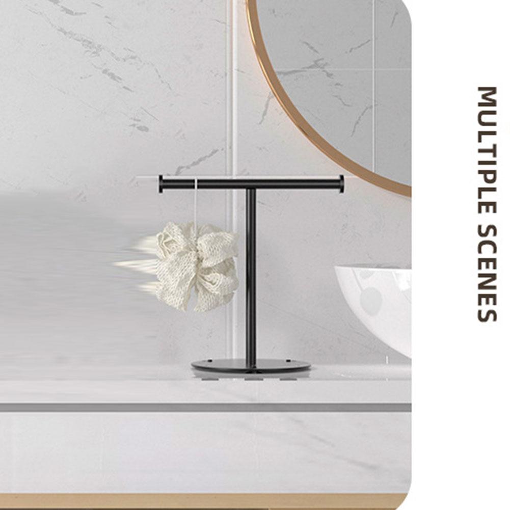 Soporte de Pie en Forma de T Negro para Toallas de Mano para Baño Encimera de Cocina Estante Organizador de Almacenamiento de Joyería de Acero al Carbono