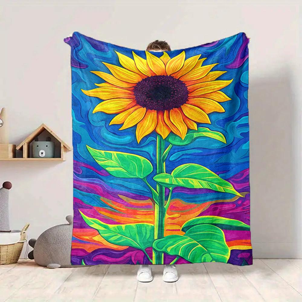 

1pc Sunflower Vibrant Lightweight Flannel Blanket, Comfortable and Warm Blanket, for Office and Camping Sofa Bed, Livingroom090 130cmx150cm