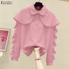 ZANZEA Women Casual Doll Collar Loose Long Sleeve Blouse