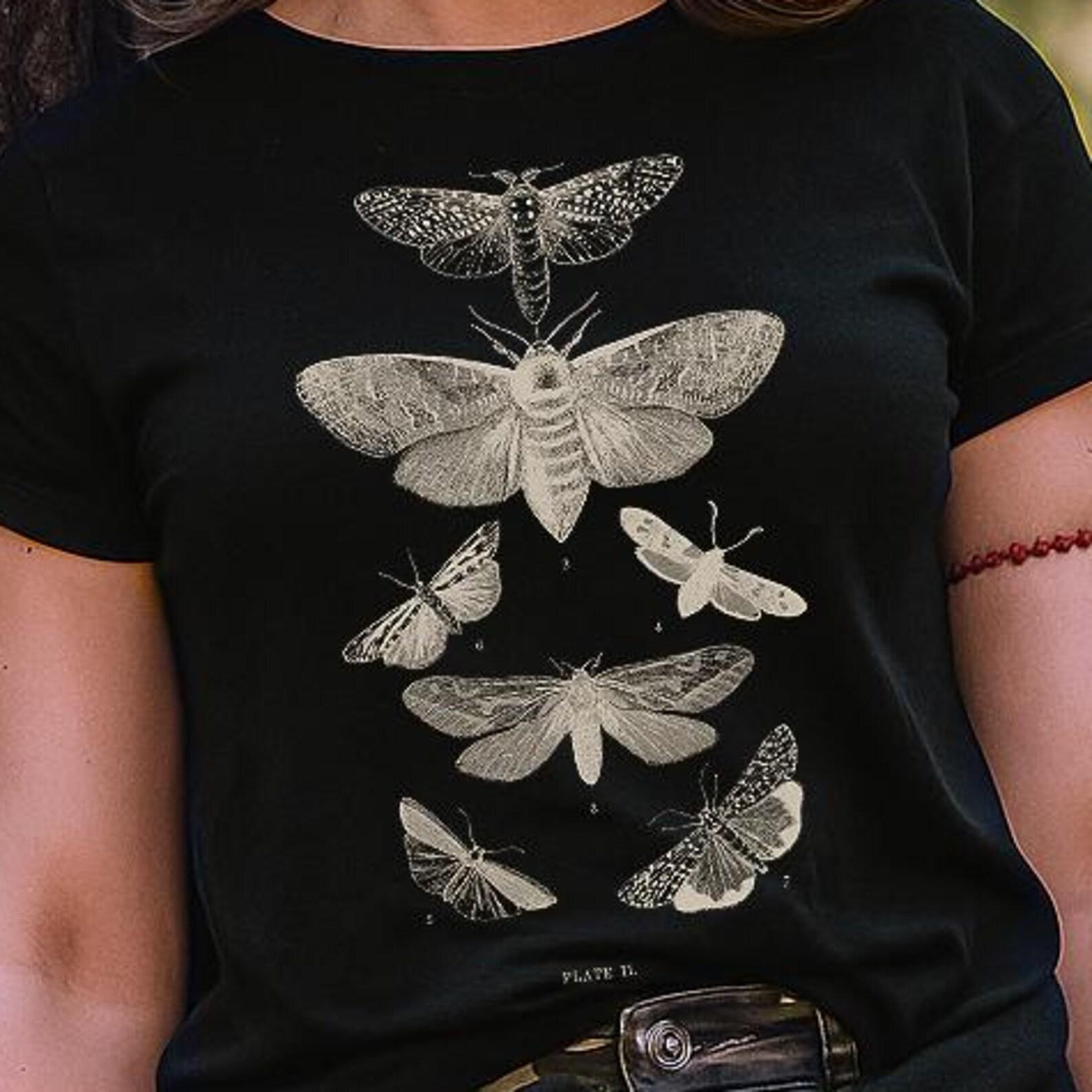 Moth Butterfly T-shirt: Graphic White Black Tee M