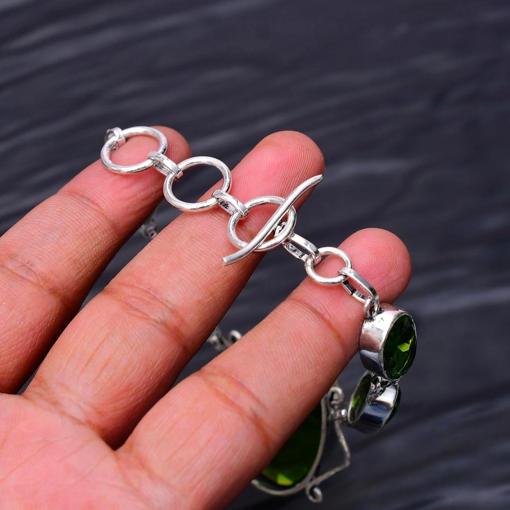 Peridot Gemstone : 925 Sterling Silver Handmade Multi Gemstone Bracelet Jewelry