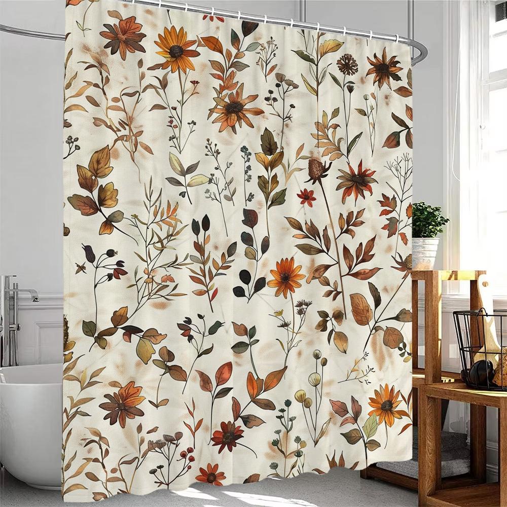 1 Piece Beautiful Flowers And Plants Shower Curtain, Bathroom Decorative Shower Curtain, Waterproof Shower Curtain With Hook