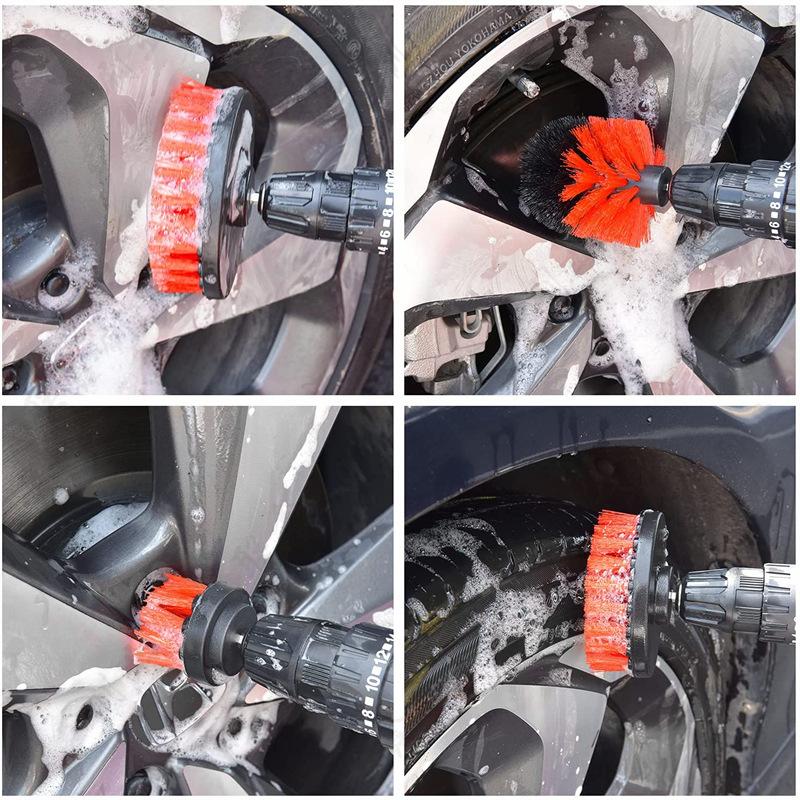 19pcs Car Beauty Brush Kit Interior Dashboard Crevice Tire Cleaning Electric Drill Brush Car Wash Sponge Towel Tool Waxer