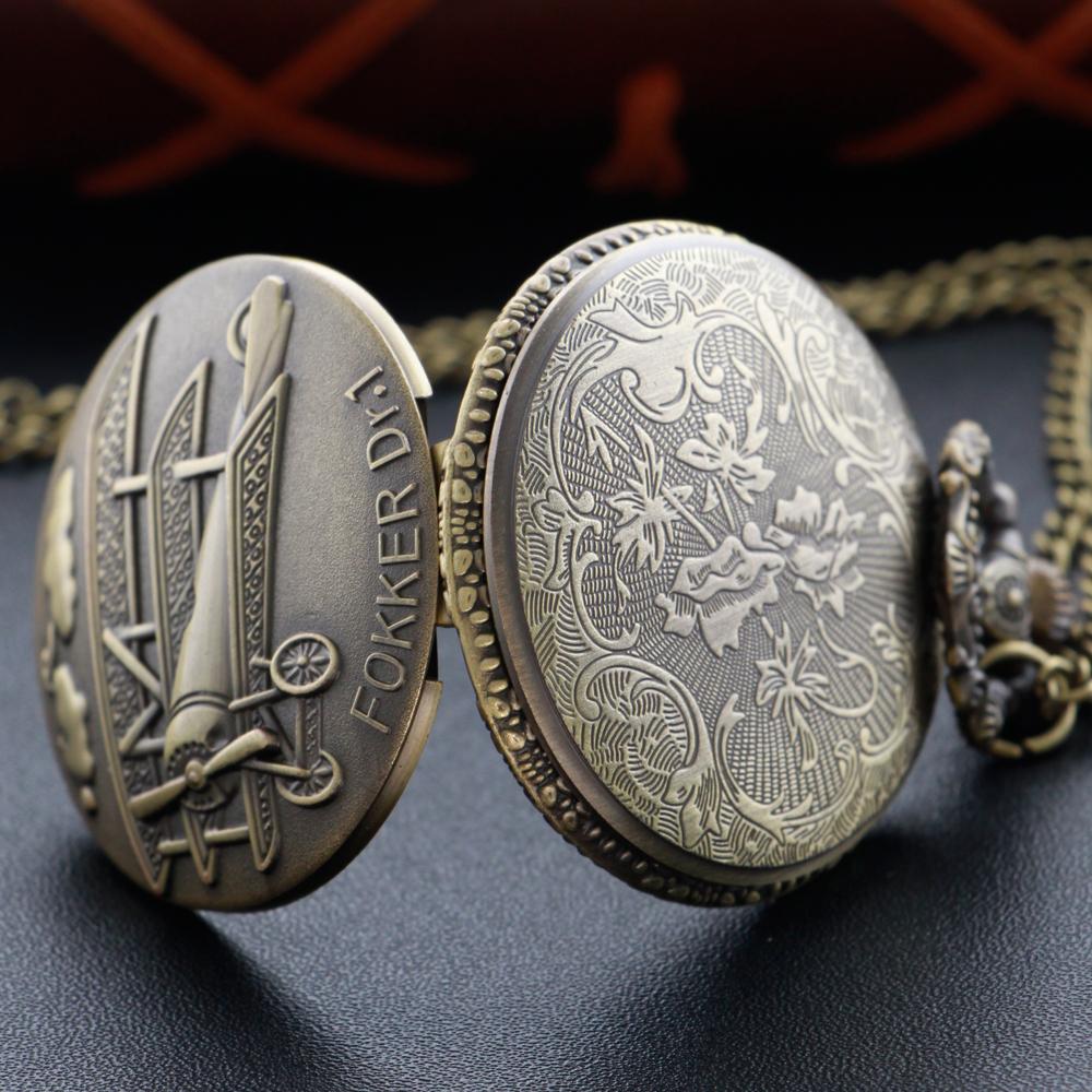 Bronze Aircraft Commemorative Emblem Men's and Women's Quartz Pocket Watch Fashion Best Festival Gift Student Clock