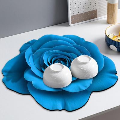 3D Flower Diatomite Drying Mat Fast Absorb Kitchen Sink Tray for Dishes Non-Slip Countertop Drip Pad Kitchen Dining Protection Rug