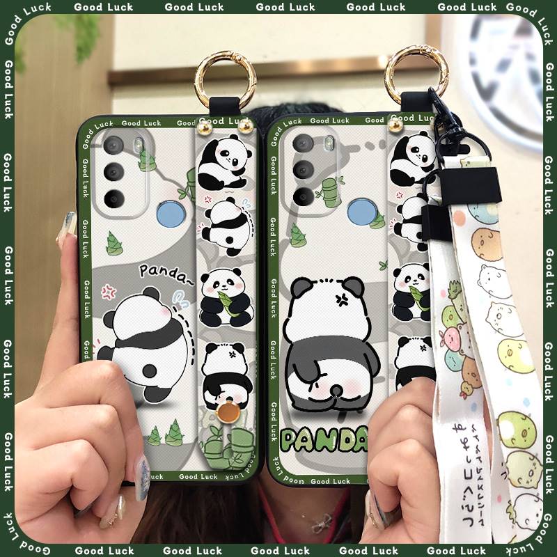 Shockproof Cute Phone Case For MOTO G31 With Fingerprint/XT2173-1 Cartoon Lanyard Wristband Panda Kickstand Wrist Strap