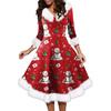 Women's Fashion V-neck Casual Fit Christmas Print Party Long Sleeve Dress