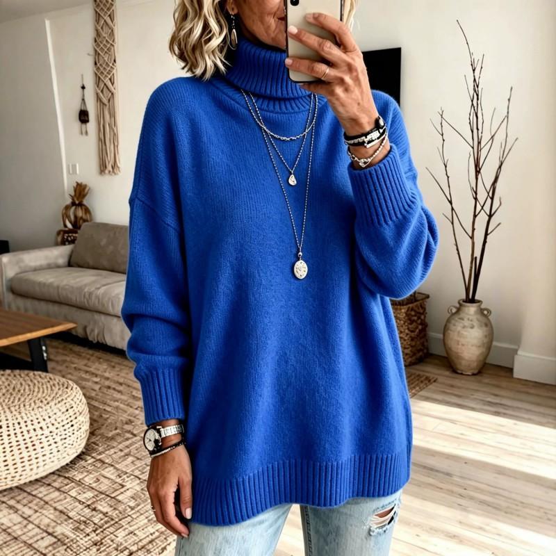Womens Oversized High Neck Knit Sweater Soft Acrylic Pullover Fall Winter 2026