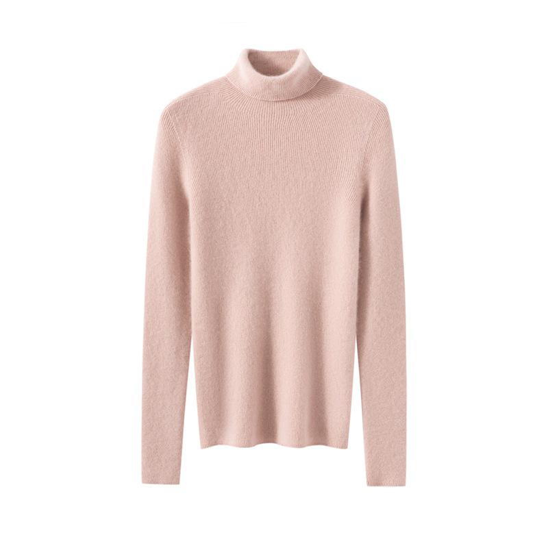 Women's 100% Cashmere High Neck Sweater - Autumn/Winter Rib Knit Base Layer