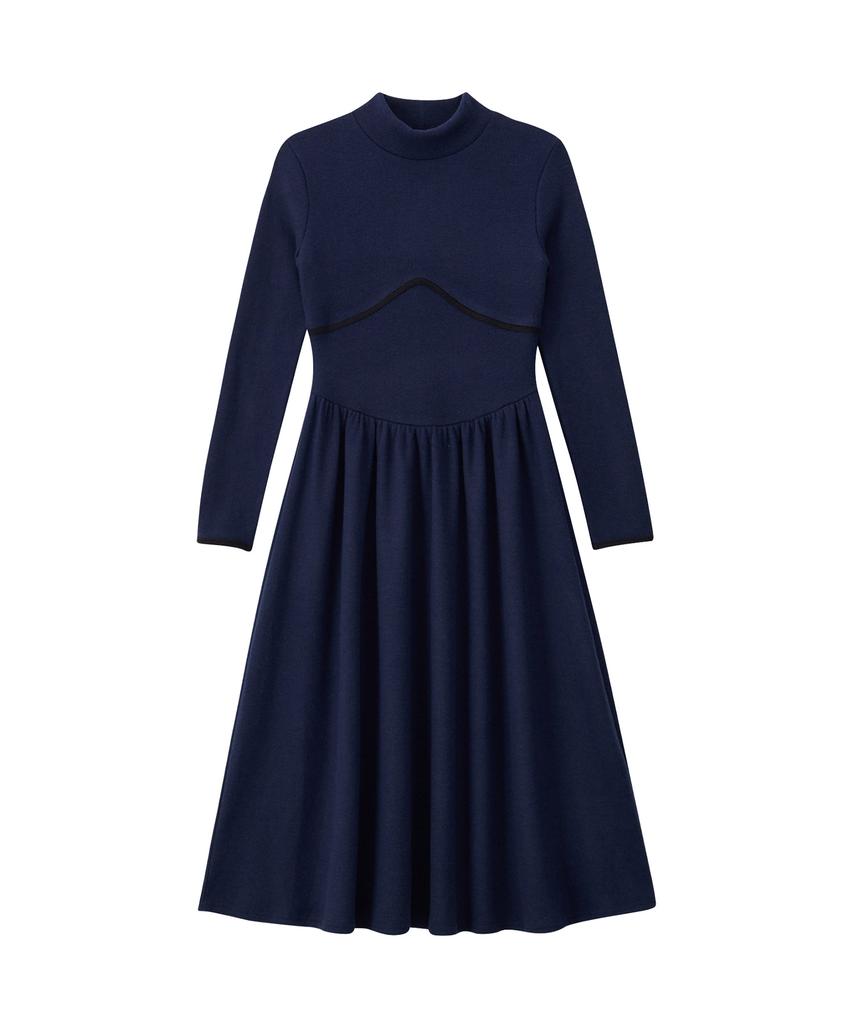 Salon De Yon Line Point High Neck Dress_ Navy