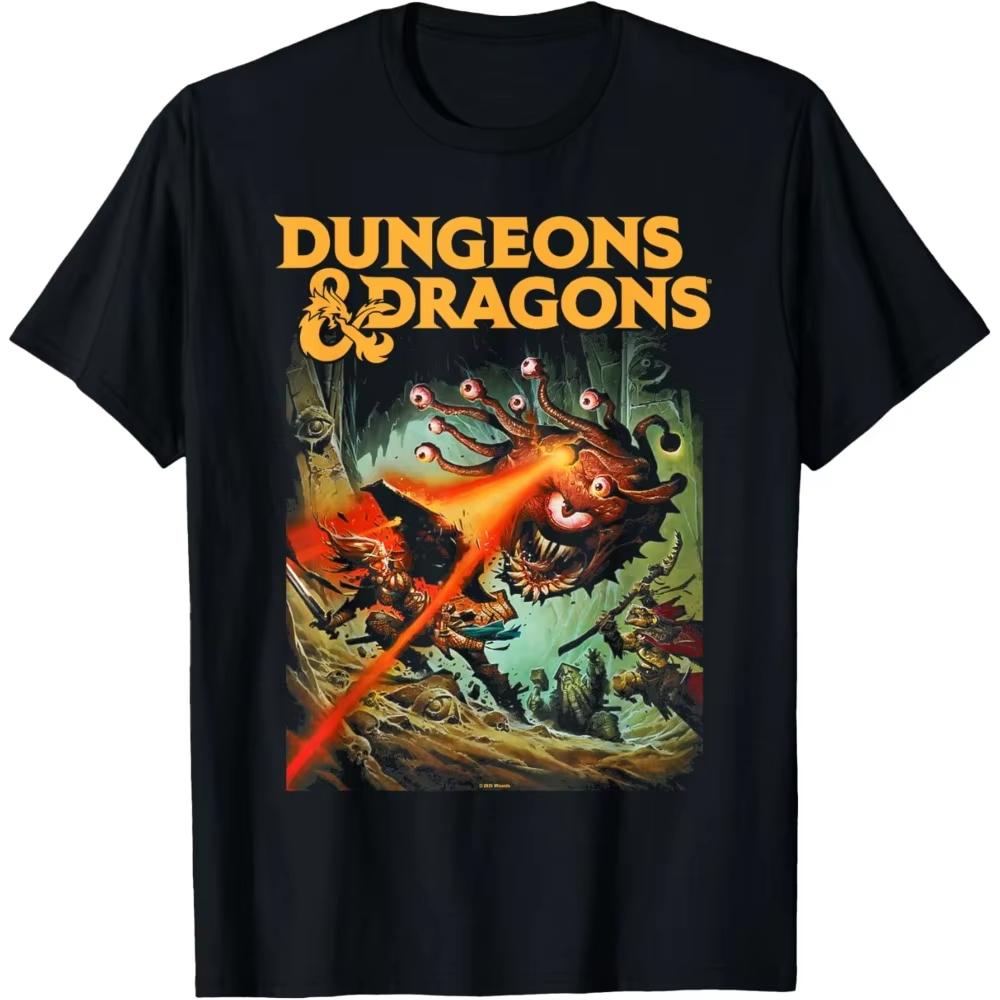 Dungeons Dragons Strike The Beholder TShirt Classic RPG Game Printed Shirt Men Crewneck Cotton Short Sleeve Summer Streetwear