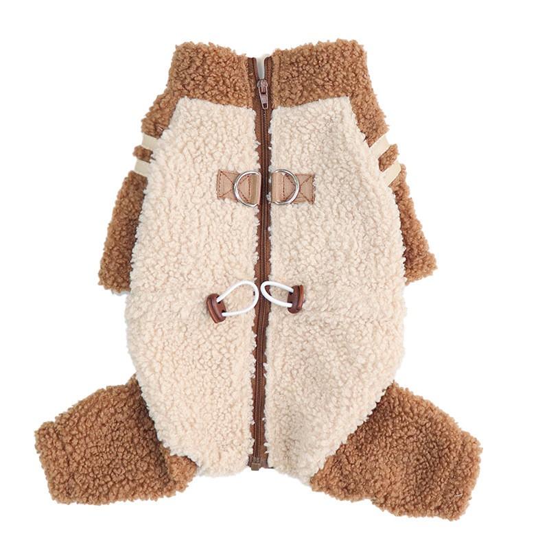 Thick Fleece Dog Cat Four-Legged Hoodie With Zipper Warm Winter Pet Outfit Small Medium Large Breeds