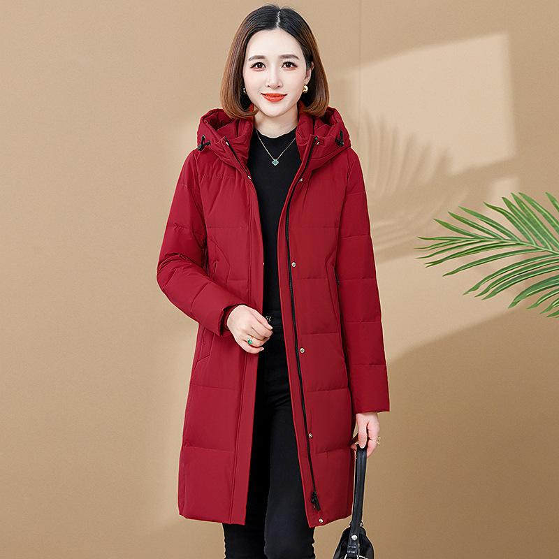 Big down jacket women's medium and long knee thickened new middle-aged fashion white duck down warm mother outfit