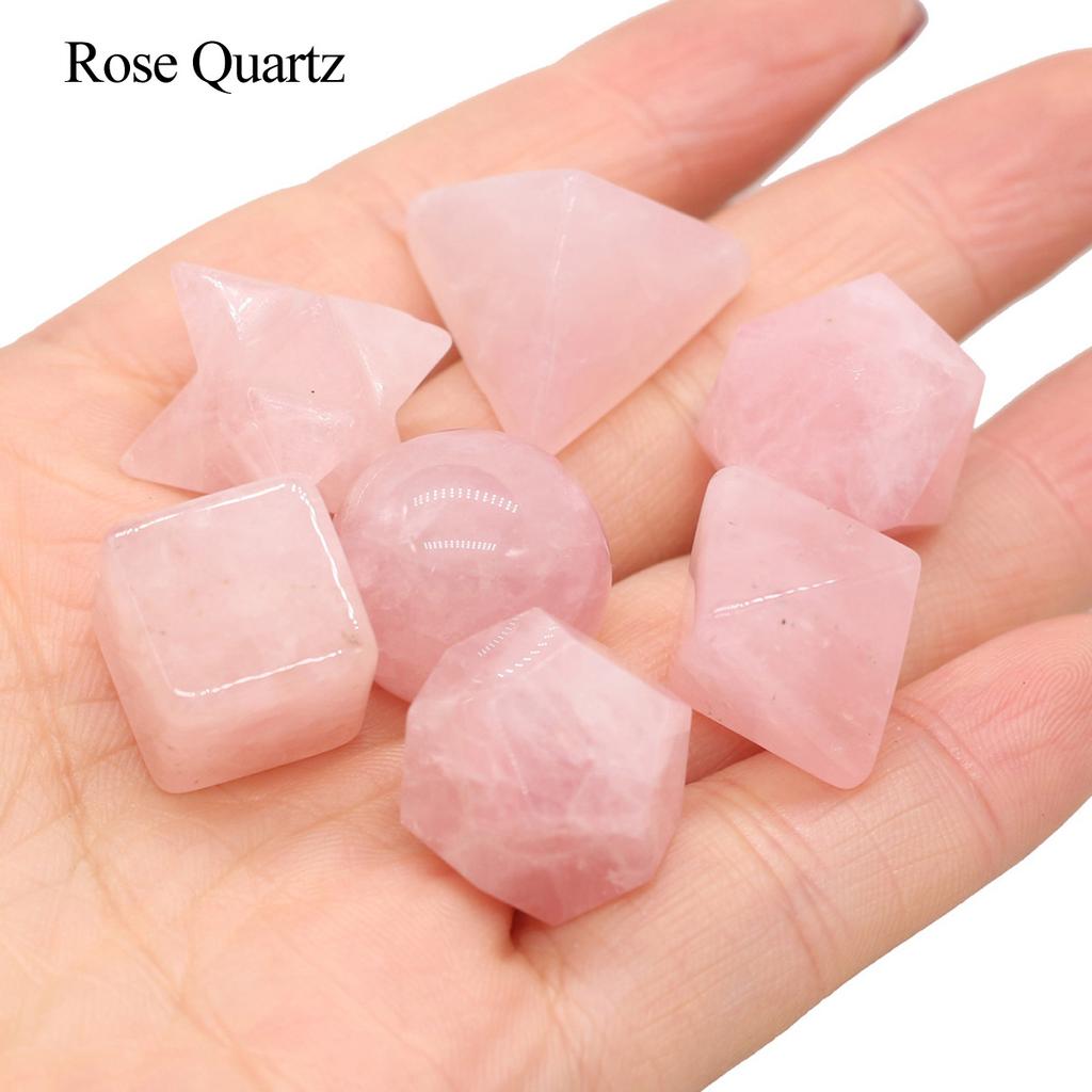 7Pcs/Set, Crystals Natural Platonic Solids Sacred Geometry Set, Polished Tumbled Stones Merkaba Star Kit for Reiki Chakra Balancing-Loose Gems Set