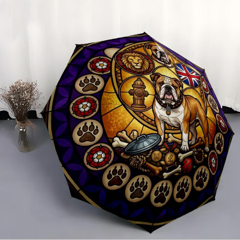 Bulldog Heritage Symbols pattern umbrella, portable and foldable design, 8 ribs, a casual accessory for Halloween, Christmas, and birthday gifts.
