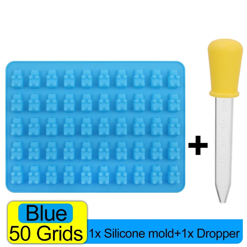 100/50x Gummy Bear Mold with Dropper Silicone Chocolate Mold Fondant Chocolate Candy Maker Moulds DIY Baking Decorating Tools