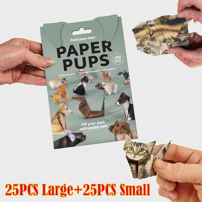 Creative DIY Paper Cats 50 Sheets DIY Origami Paper Handmade DIY Paper Cat Dog Dinosaur Fun Art Craft Folding Animal Folding Set