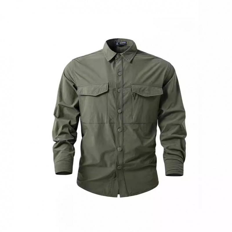 Outdoor Casual Shirt High Elastic Multi-pocket Waterproof Breathable Sun-proof Shirt