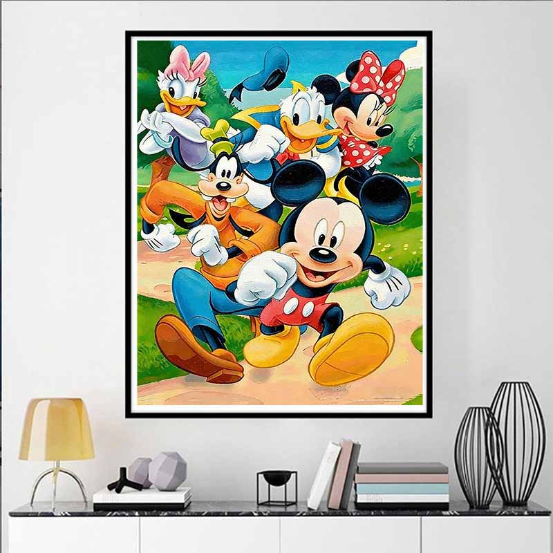 Disney Malowanie diamentami Myszka Miki Biegnąca Szczęśliwie Ilustracja Dekoracja Ścienna Haft Pełne Diamenty Ścieg Krzyżykowy DIY Prezent Dekoracja Domu