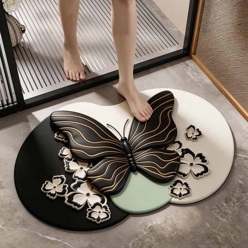 Light Luxury 3D Floral Irregular Shape Diatom Mud Floor Mat - Water-Absorbent, Quick-Drying, Easy Care for Bathroom/Toilet