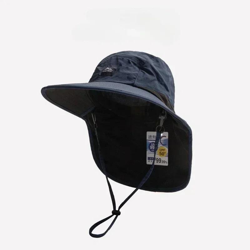 Summer Wide Brim Waterproof and Quick-drying Panama Caps Outdoor Visor Bucket Hats Mesh Breathable Sun Hat with Neck Flap Hiking