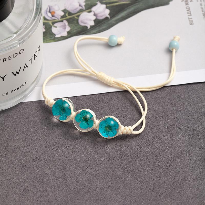 Fresh And Sweet Peach Blossom Bracelet Handmade Woven Girlfriend Dried Flower Bracelet Street Stall Girl Glass Dried Flower Bracelet