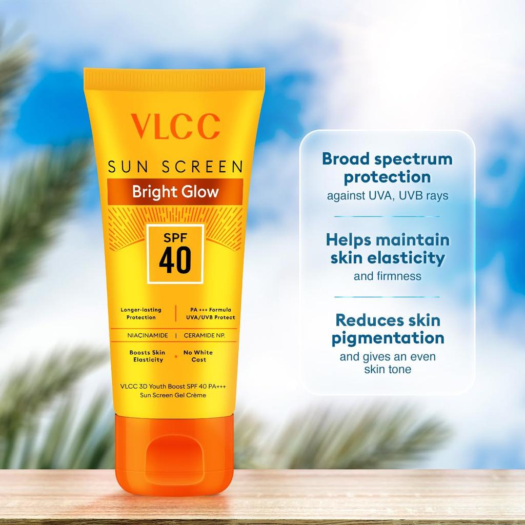 VLCC 3D Youth Boost SPF 40 Sunscreen Bright glow Gel Cream 50g Pack of 1 Non-Greasy Zero White Cast