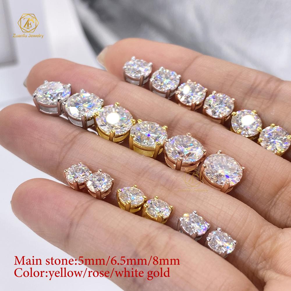 18 Karat Weißgold Gelbgold Roségold Beschichtete Moissanit Ohrstecker 5mm 6,5mm 8mm VVS Diamant Ohrringe für Damen