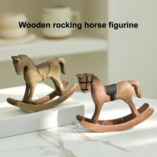 Yousheng Wooden Rocking Horse Figurine Vintage Wood Carving Pony Statue Sculpture Home Office Desktop Decoration Ornament