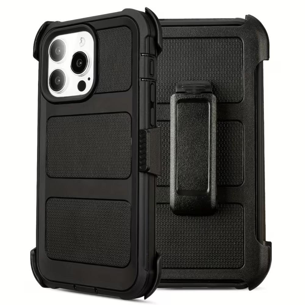 

Shockproof Triple Protection Phone Case For iPhone 16 Pro Max 15 14 13 3in1 with Back Clip Phone Cover iPhone 16 Pro Max чёрный