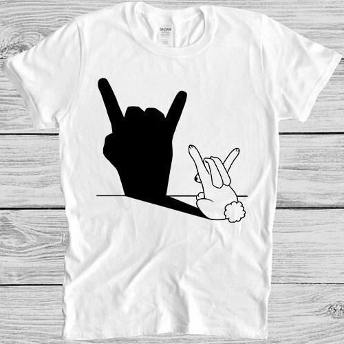 Rabbit Rock and Roll Hand Shadow Meme Gift Funny Movie Music Tee T Shirt 7083 XL