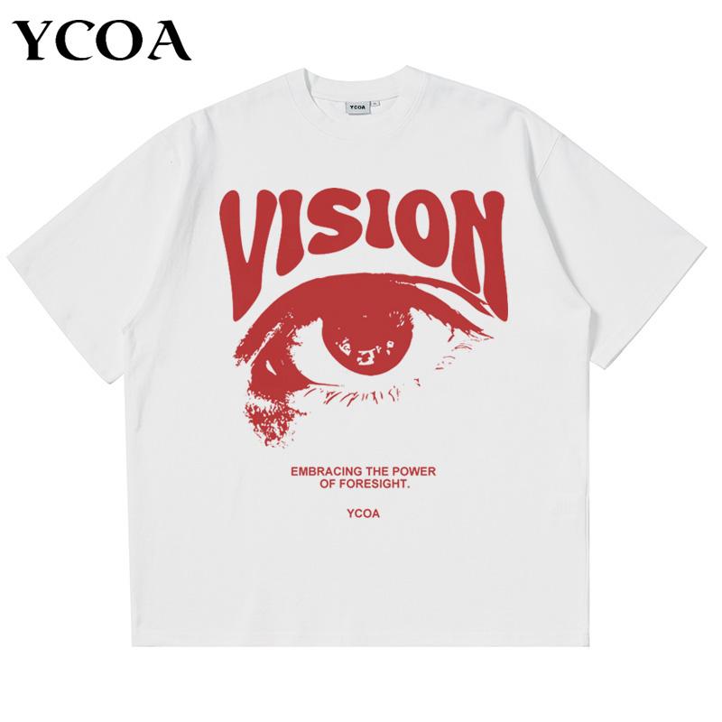 Unisex Oversized T-Shirt 100% Baumwolle Augen-Grafik Koreanischer Sommer Y2k Oberteile T-Shirts Streetwear Harajuku Kurzarm Ästhetische Kleidung