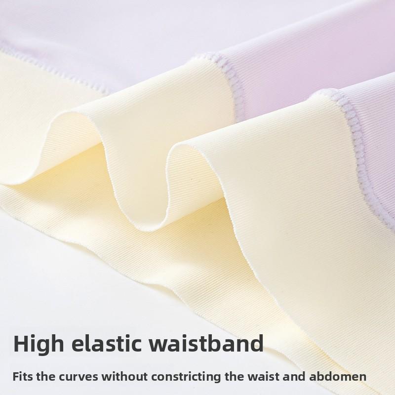 Plus Size Ladies Summer Solid Color Ice Silk No Mark Comfortable Breathable High Waisted Briefs