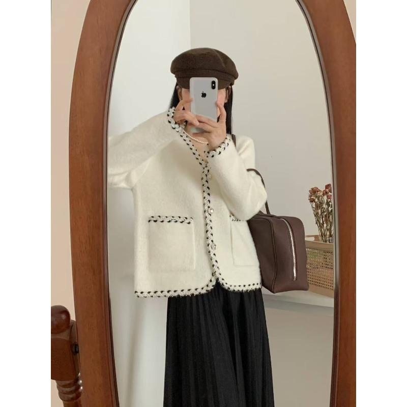 Imitation mink velvet knitted cardigan autumn and winter new V-neck temperament loose sweater jacket women