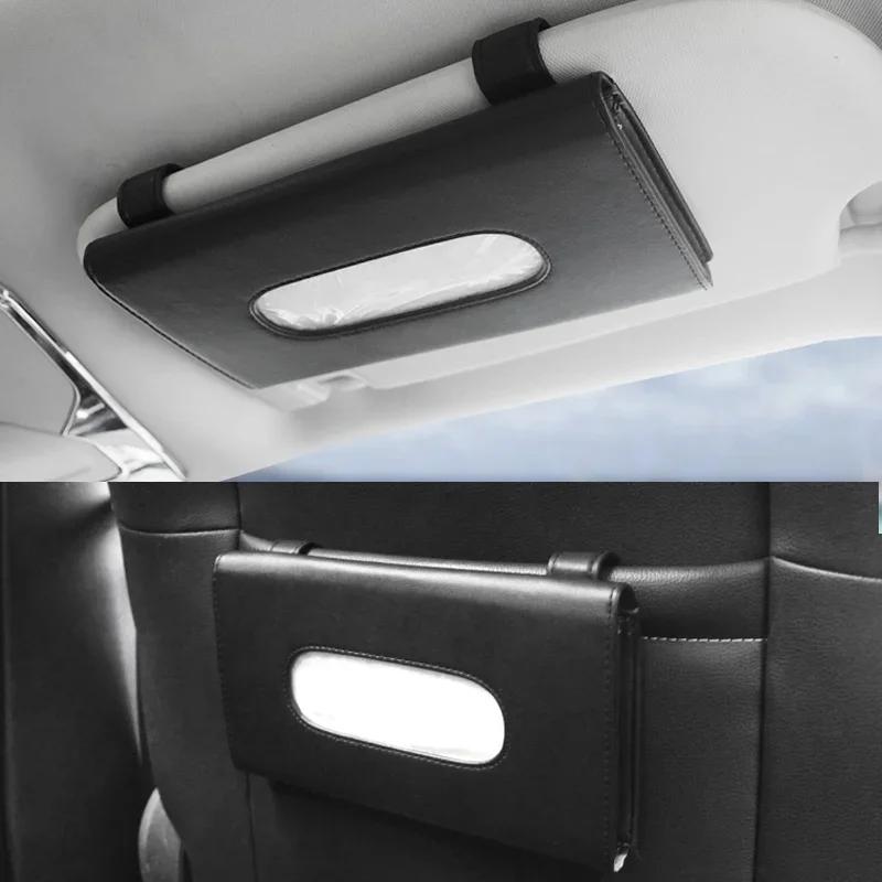 PU Leather Car Tissue Box Holder Visor Napkin Case Backseat Door Hanging Towel Paper Facial Tissues Organizer for Vehicle