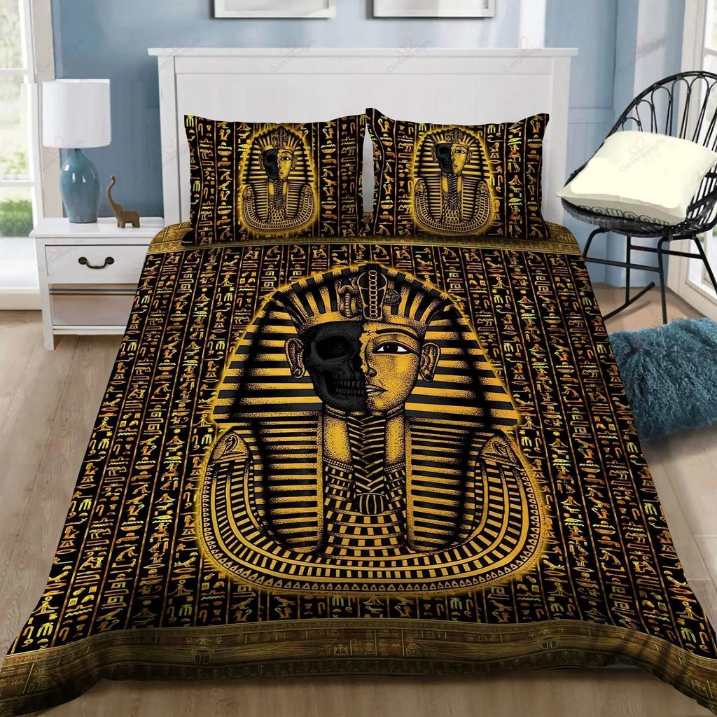 Oldtidens Egypt Anubis Dynetrekksett Egyptisk Symbol Kultur Sengetøy Vintage Farao Pyramide Boho Tribal Dynetrekk Queen