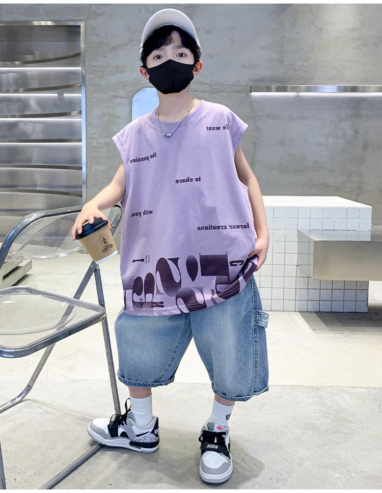 Boys' summer outfit set 2026 new style, handsome and fashionable for children, with sleeveless vest and thin two-piece set