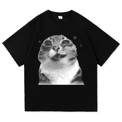 Y2K Tshirt Paired with Fun Cat Design for Women Fashionable Summer Top Paired with Harajuku Anime Cat Pattern Cotton Top