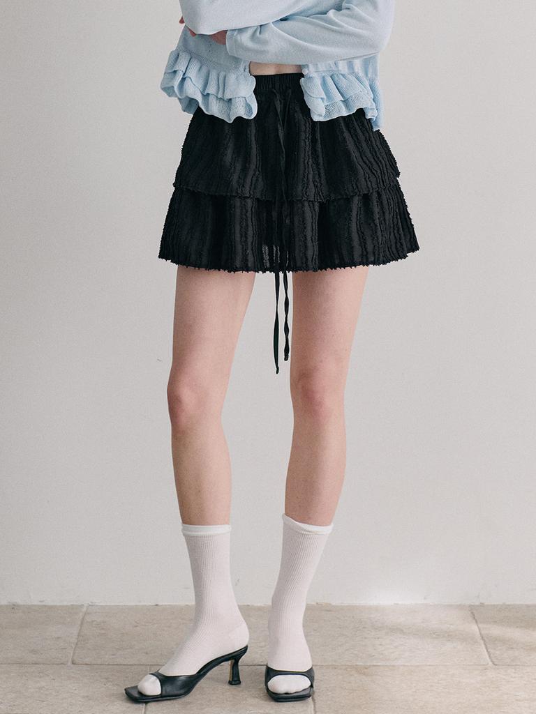 Etmont Texture Tiered Mini Skirt, Black