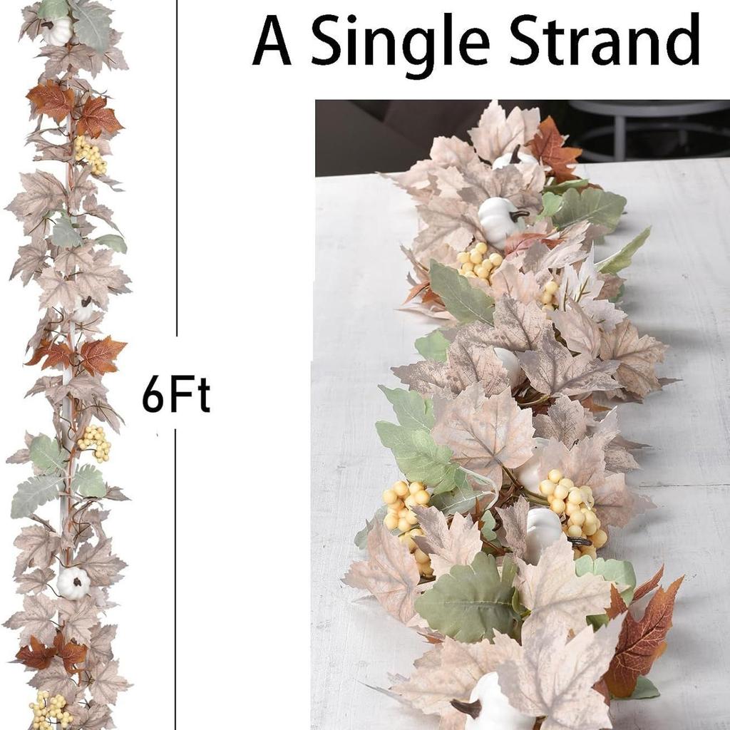 Autumn White Pumpkin Maple Leaf Vine Thanksgiving Harvest Festival Halloween Simulation Maple Leaf Vine