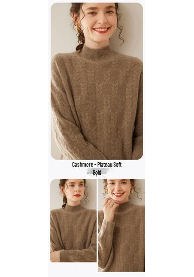 2024 Autumn/Winter Cashmere Sweater: Ladies' Half-High Neck, Wheat Ear Jacquard, Korean-Style Loose Slimming Knitwear