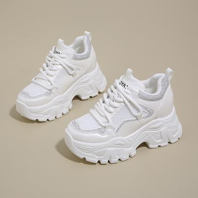 Kleine Papa-Schuhe Damen 025 Sommer Neu Mesh Atmungsaktiv Plateau Erhöht Lässige Sportschuhe Vielseitig und Leicht