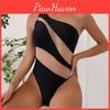 2023 European Womens American Oneshoulder Swimsuit Sexy Solid Color Patchwork Fashion