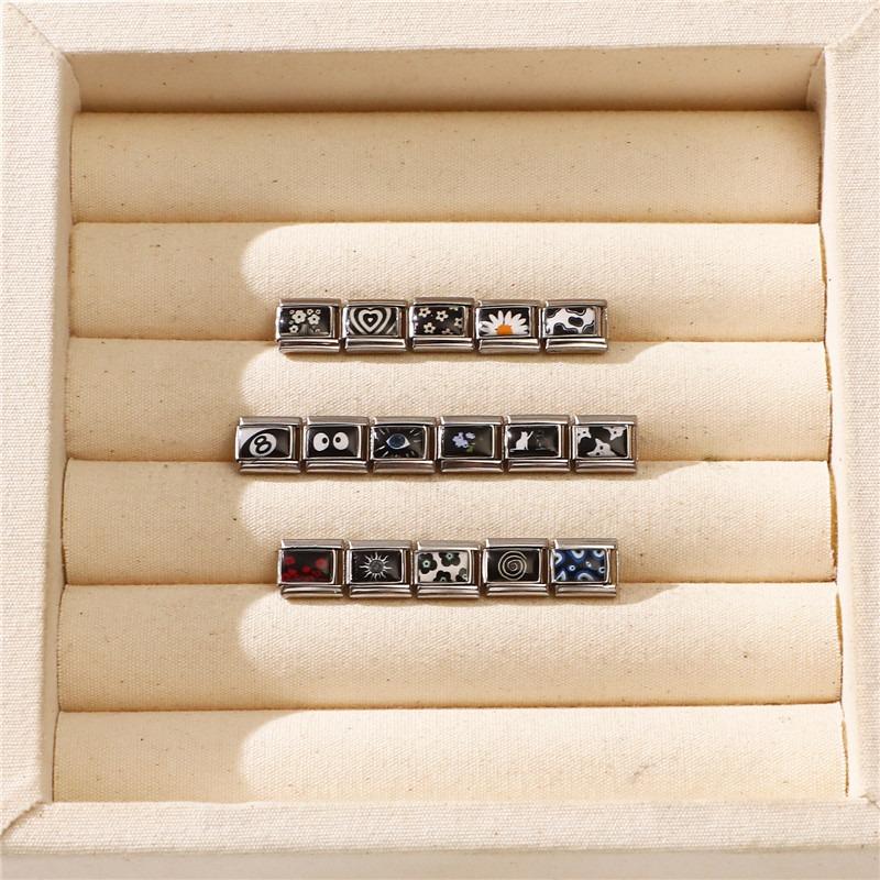 Moda Personalizado DIY Cor Preto Vermelho Pulseira de Charme Italiana Olhos Gato Listras Coração Contas 9mm Pulseira Joias de Aço Inoxidável