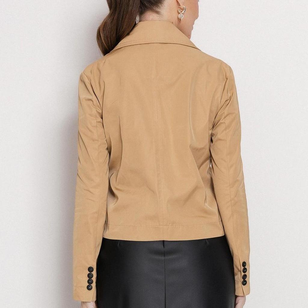 Jesień 2024 Damski Europejski i Amerykański Jednolity Kolor Wyszczuplający Krótki Trencz z Klapami