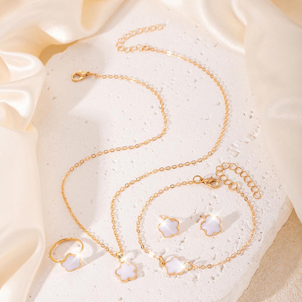 5 Piece Set Flower Patterned Necklaces Bracelets Earrings Rings Fashionable Simple Exquisite Elegant Sweet Accessories Ornaments
