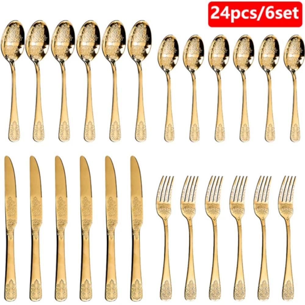 Stainless Steel Cutlery Set Portable Dinnerware Set Tableware Knife Fork Spoons Set Kitchen Utensils Sets Gift 1/2/4/8/16/24pcs