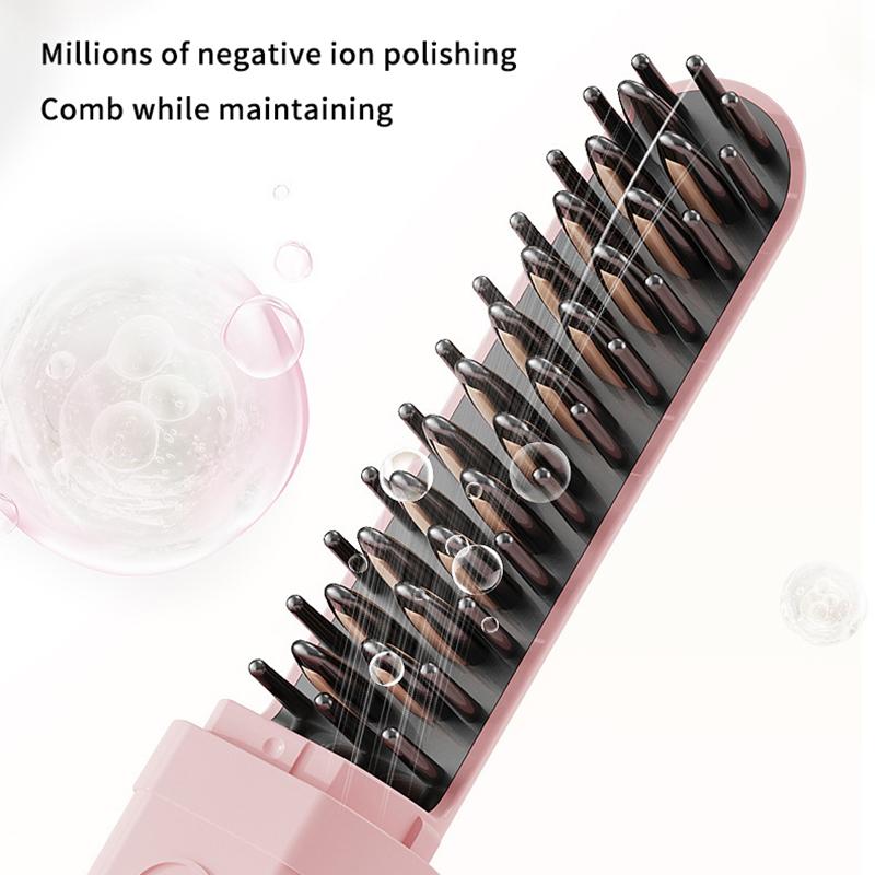 Mini Portable Hair Straightening Comb 2 in 1 Straight Curling Anti Frizz Easy to Carry Travel Friendly Hair Styling Accessory