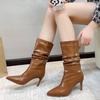 European Station Thin Heel Pointed Women's Medium Boots Autumn and Winter New Fashion Sleeve Pile Pile Women's Boots